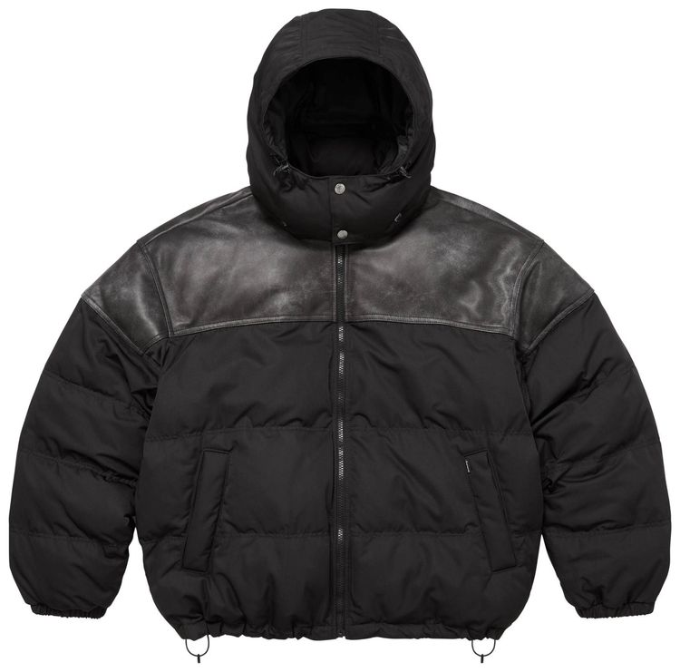 Supreme Leather Yoke Puffer Jacket Black