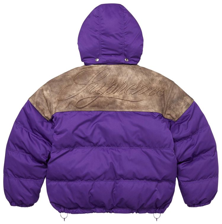 Supreme Leather Yoke Puffer Jacket Purple