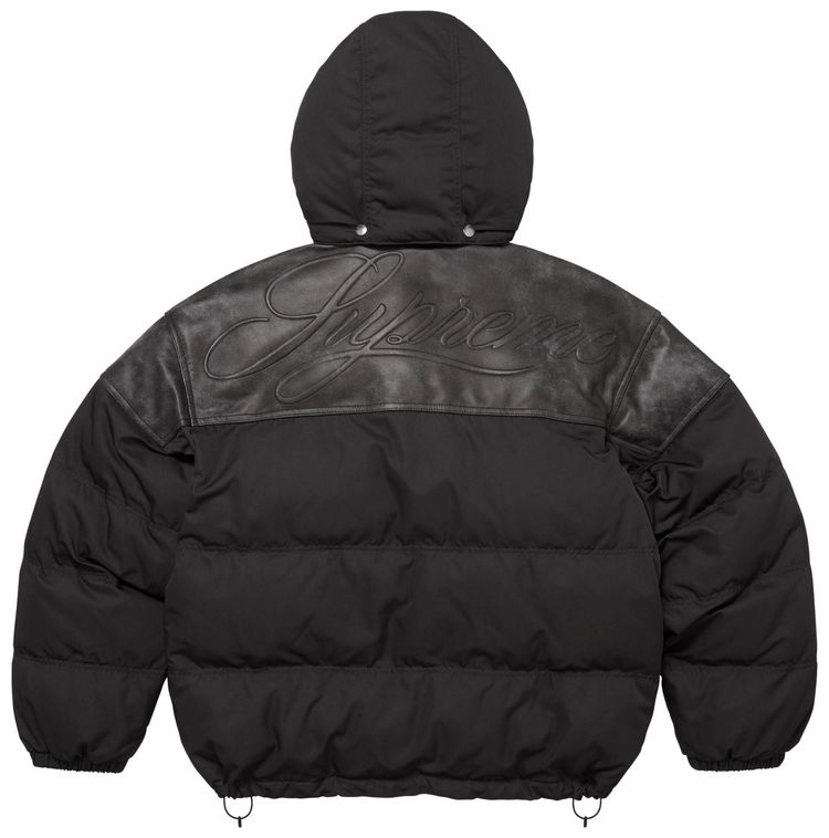 Supreme Leather Yoke Puffer Jacket Black