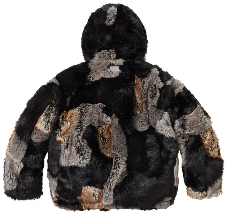 Supreme Patchwork Windstopper Hooded Faux Fur Jacket Black