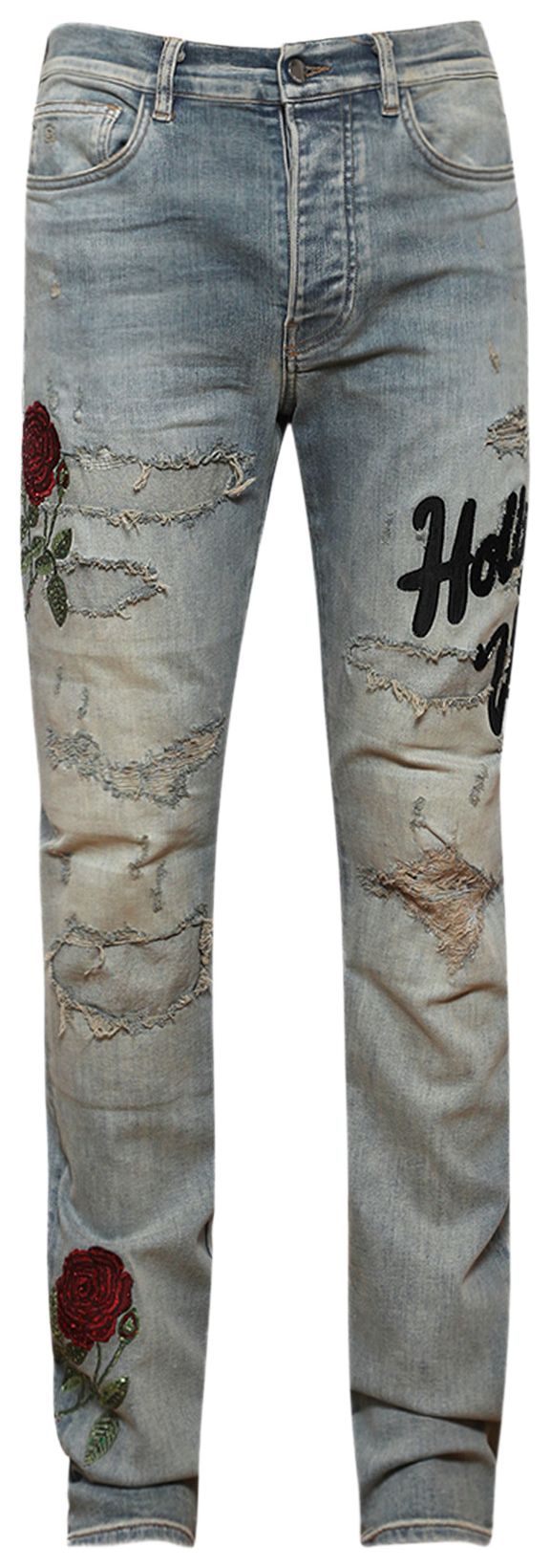 Amiri Floral Sequin Repaired Slim Jean Antique Indigo