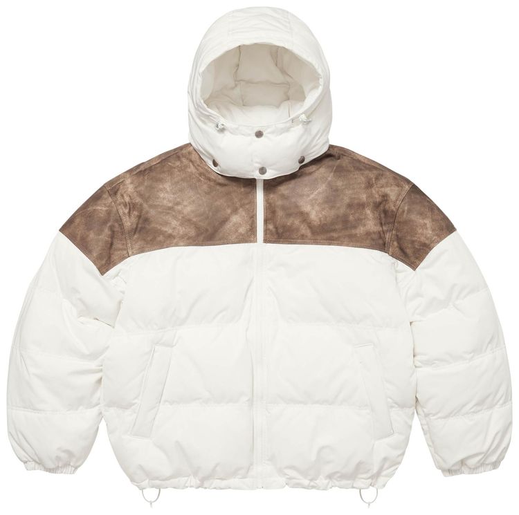 Supreme Leather Yoke Puffer Jacket White