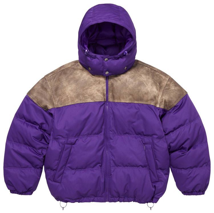 Supreme Leather Yoke Puffer Jacket Purple