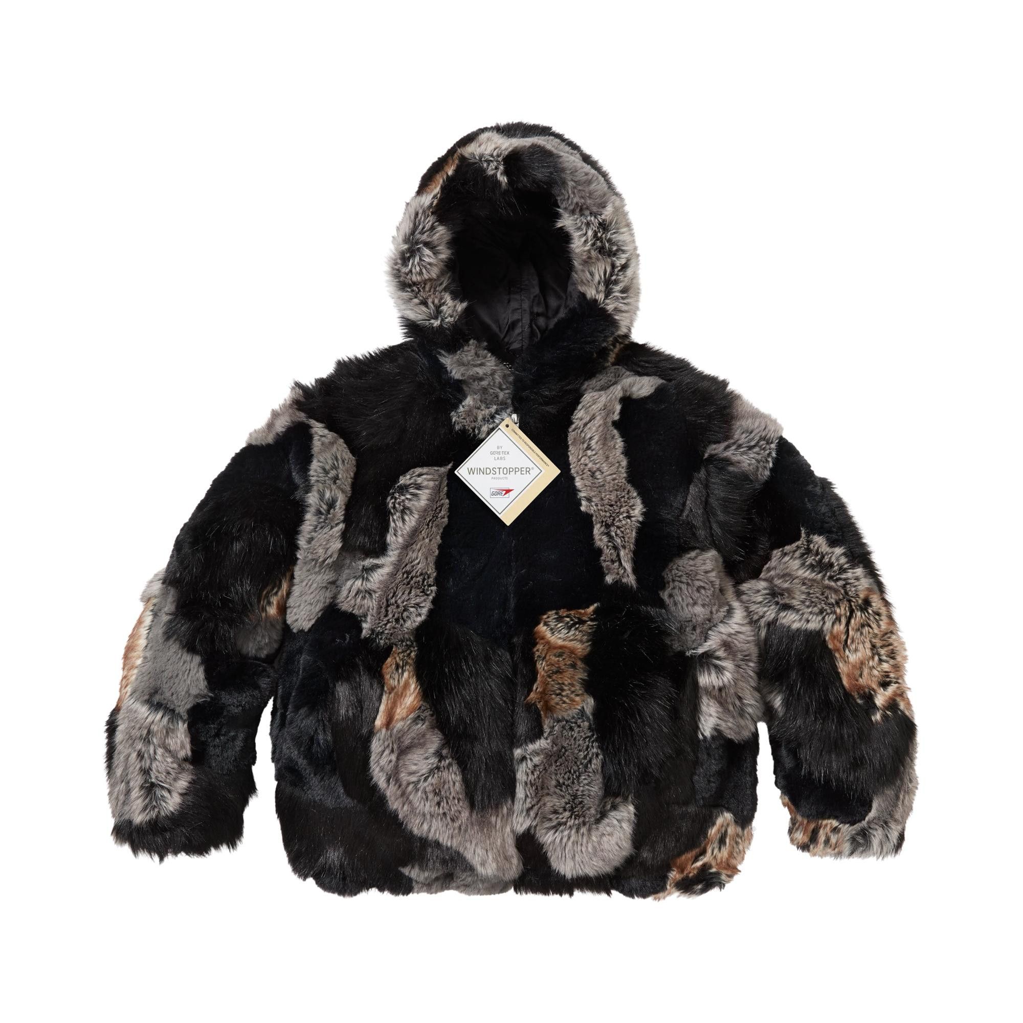Buy Supreme Patchwork Windstopper Hooded Faux Fur Jacket 'Black