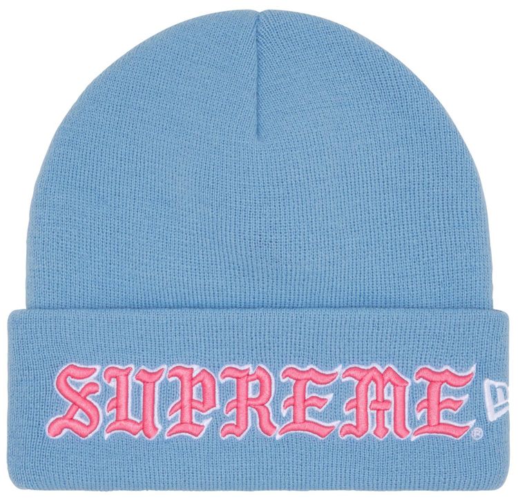 Supreme New Era Old English Beanie Light Blue