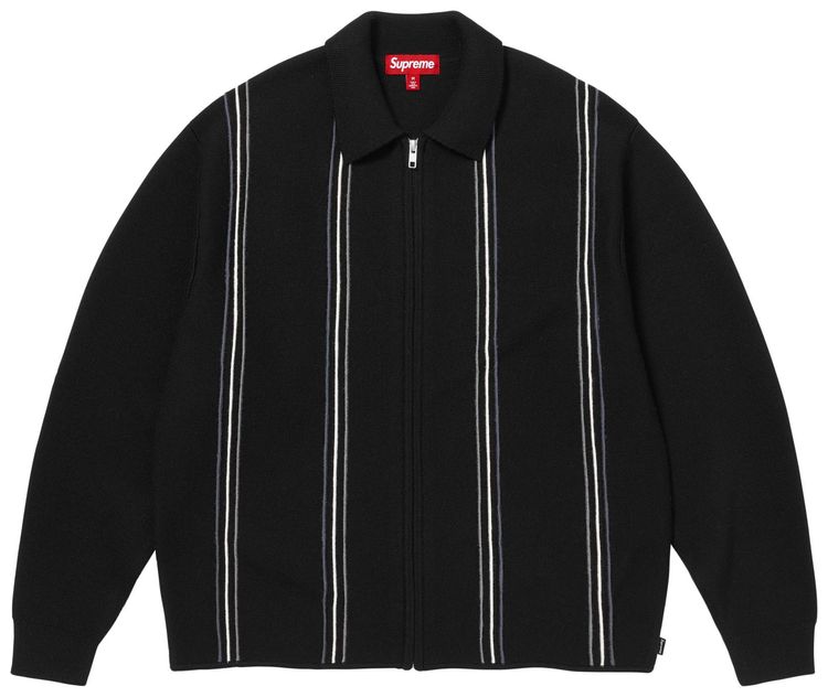 Supreme Stripe Zip Up Polo Sweater Black