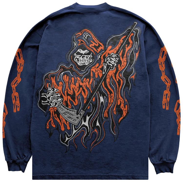 Warren Lotas Chain Reaper Long Sleeve T Shirt Navy