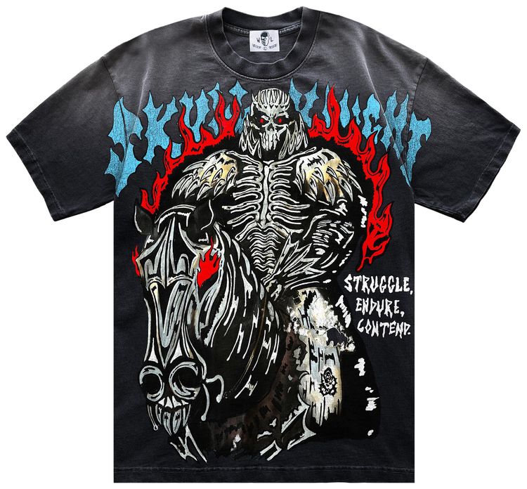 Warren Lotas Skull Knight T Shirt Sunfaded Black