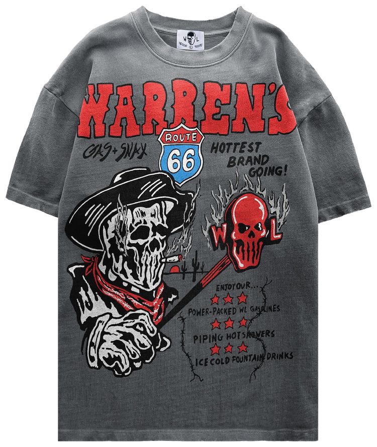 Warren Lotas Warrens Gas and Snax T Shirt Sunfaded Charcoal