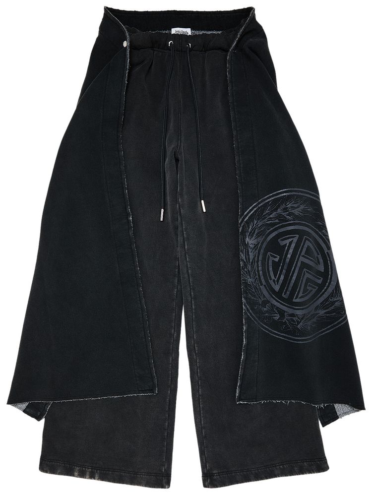 Jean Paul Gaultier Laurier Stamp Printed Logo Washed French Terry Jogging With Detachable Scarf Black