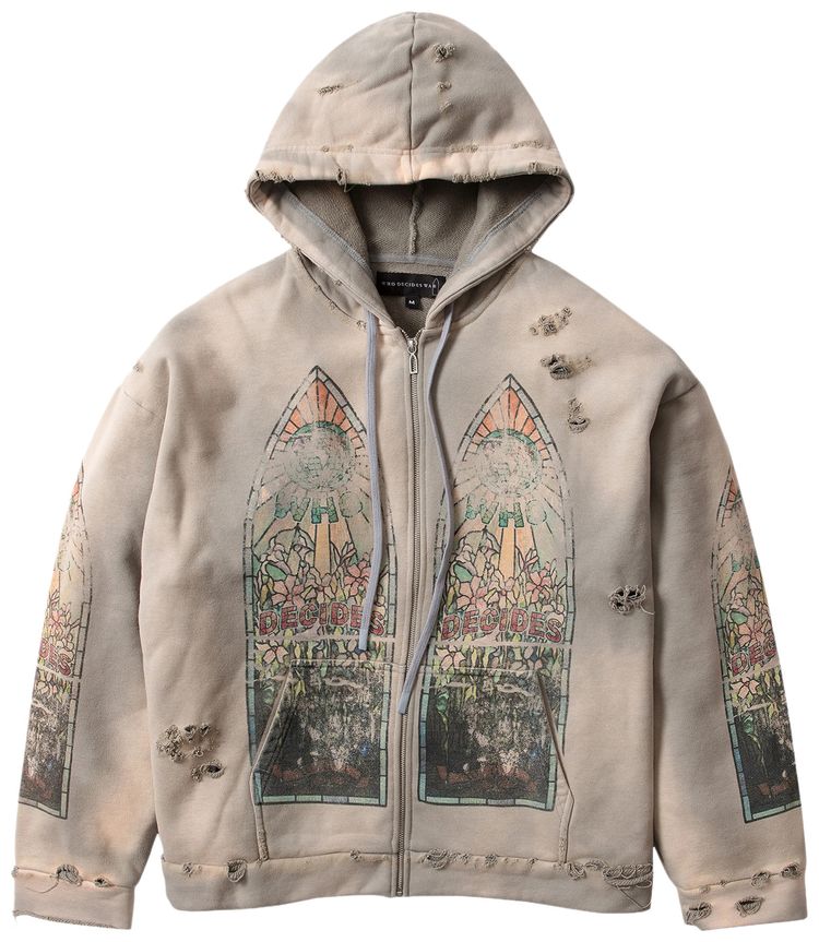 Who Decides War Faded Zip Up Hoodie Vintage Grey