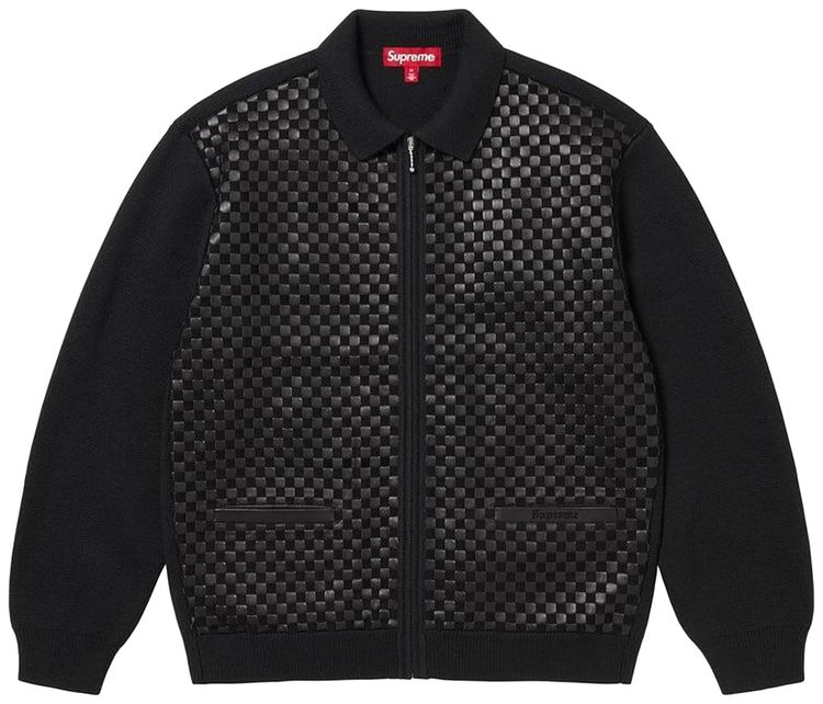 Supreme Woven Leather Zip Up Cardigan Black
