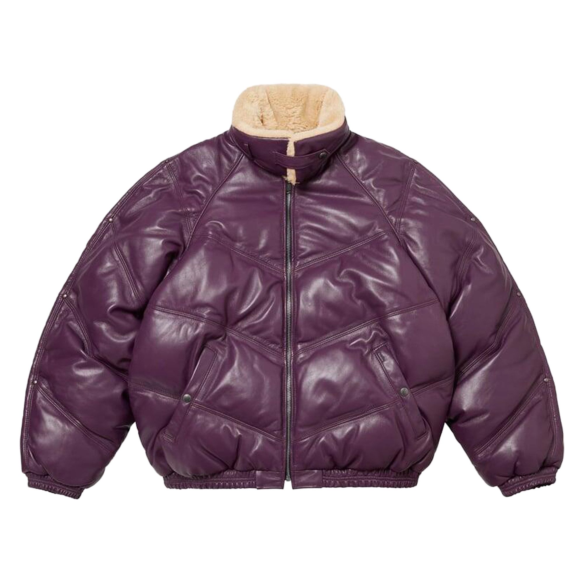 Buy Supreme x Schott Chevron Leather Down Puffer Jacket 'Purple