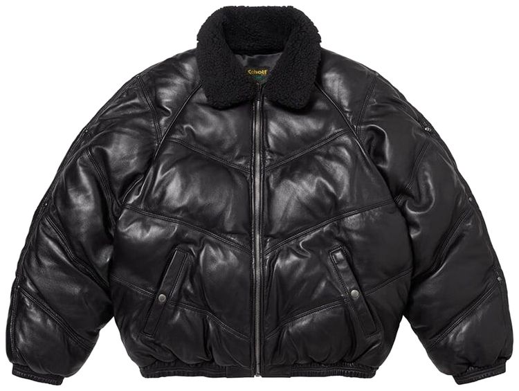 Supreme x Schott Chevron Leather Down Puffer Jacket Black