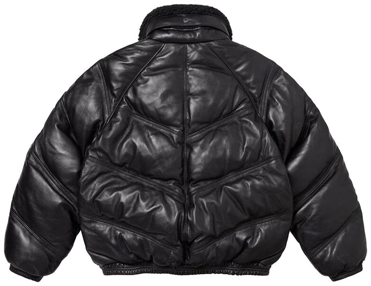 Supreme x Schott Chevron Leather Down Puffer Jacket Black