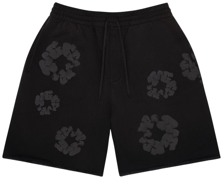 Denim Tears Faded Mono Cotton Wreath Sweatshorts Black
