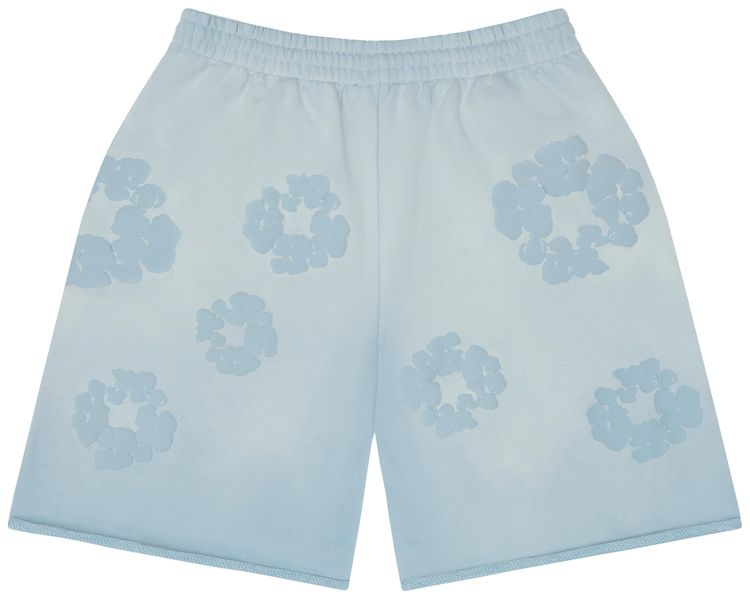 Denim Tears Faded Mono Cotton Wreath Sweatshorts Light Blue