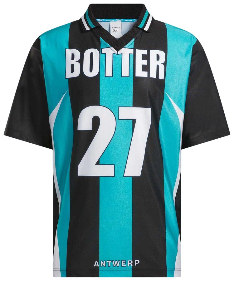 Reebok x Botter Stripe Reverse Soccer Tee Stripe Navy Aqua Blue