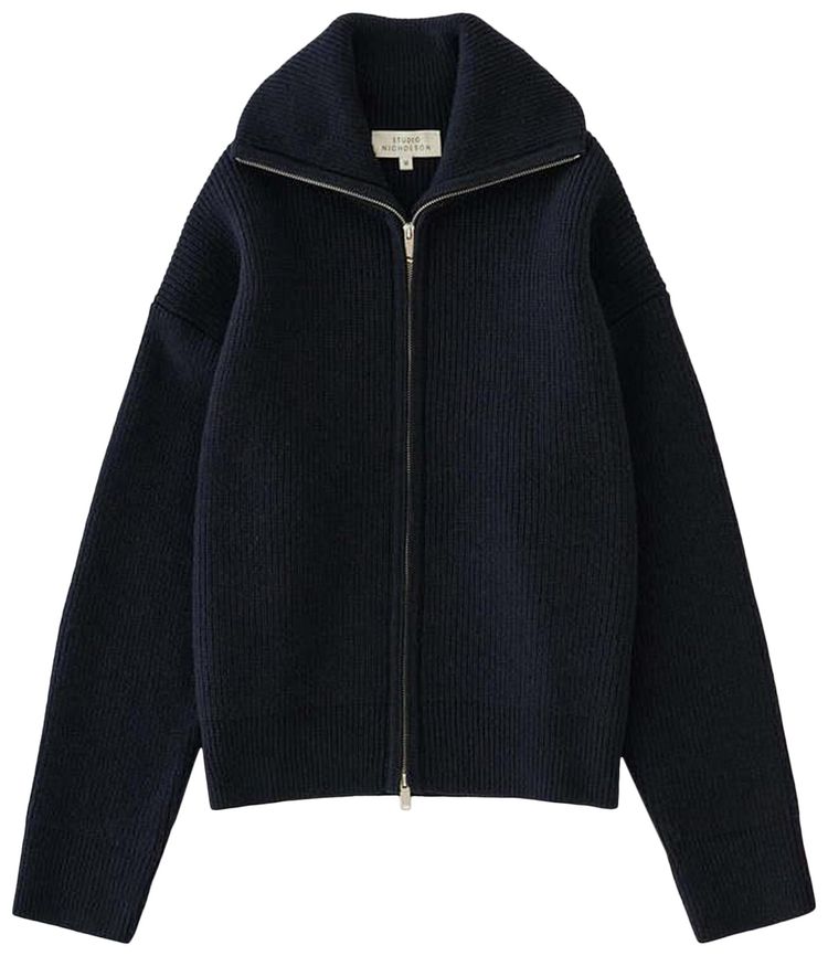 Studio Nicholson Sandos Rib Zip Though Jumper Navy