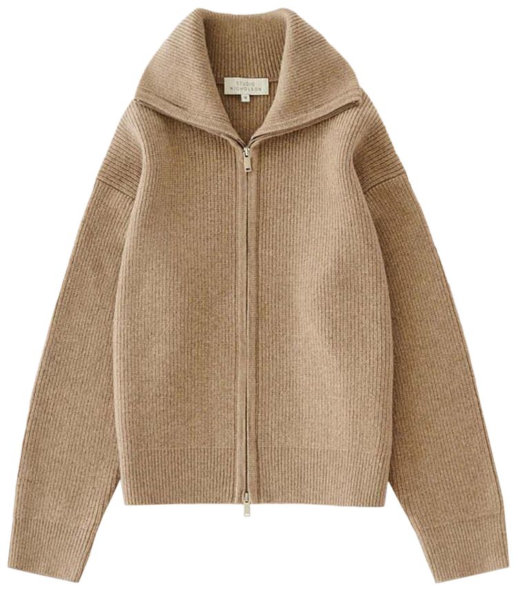 Studio Nicholson Sandos Rib Zip Though Jumper Oatmeal