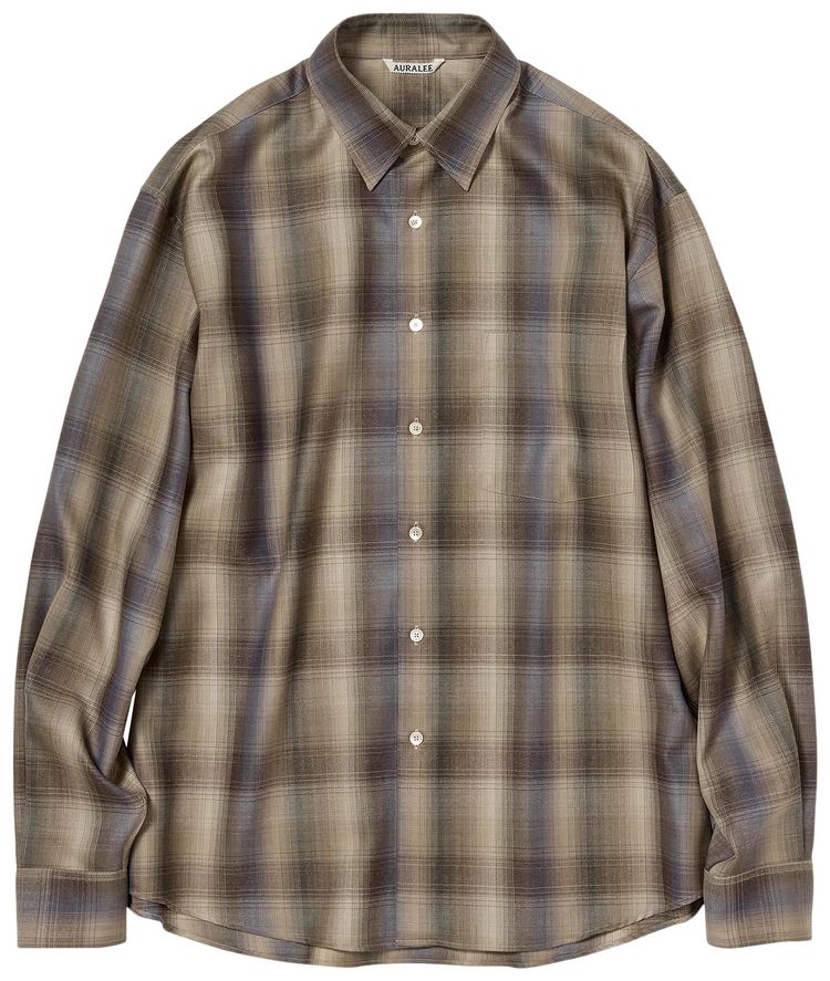 Auralee Super Light Wool Check Shirt Brown Blue Check