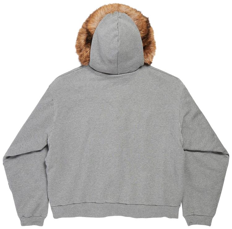 Balenciaga Faux Fur Zip Up Hoodie Dark Heather GreyBlue