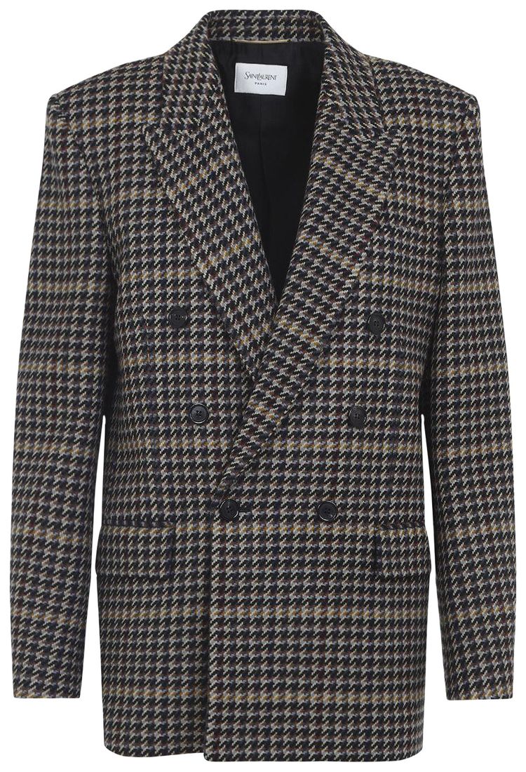 Saint Laurent Veste Lainage Carreaux Multicolor