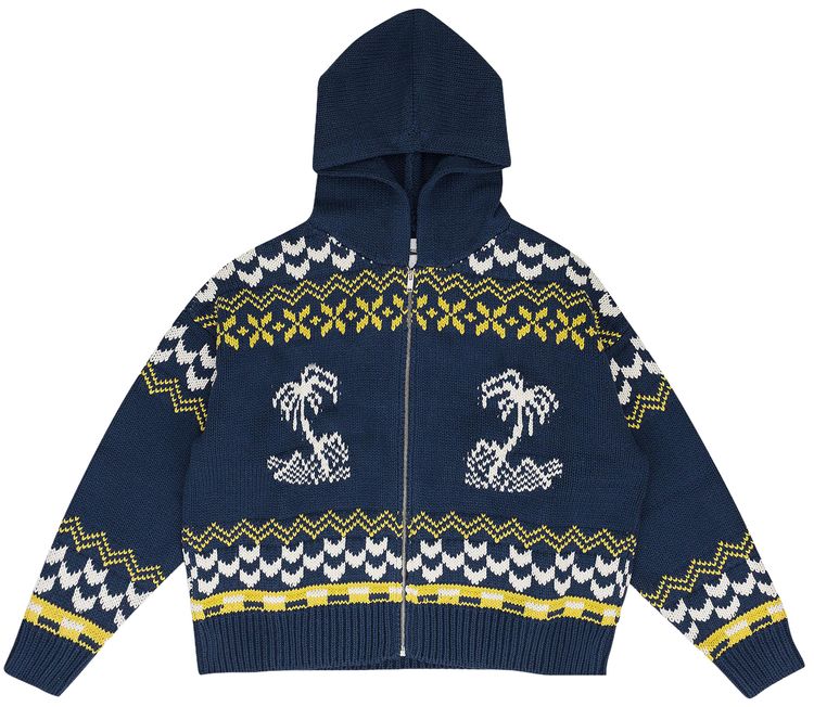 Rhude Palma Knit Zip Up Sweater Navy