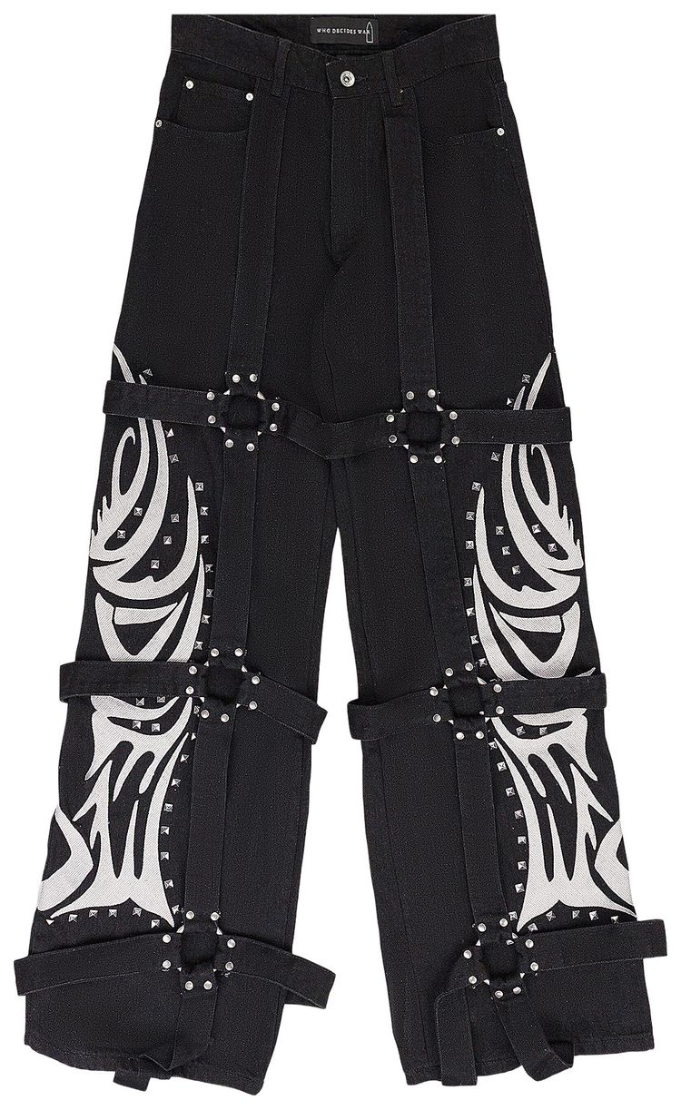Who Decides War Winged Logo Bondage Pants Black