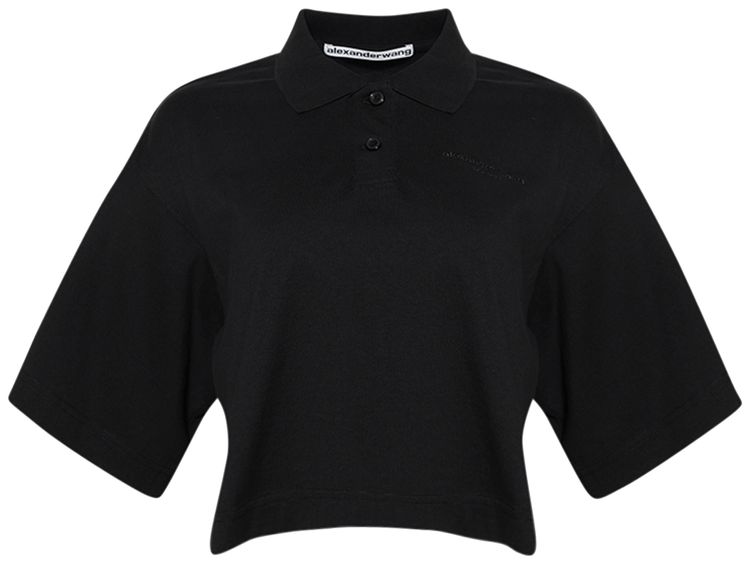 Alexander Wang Short Sleeve Cropped Polo T Shirt Black