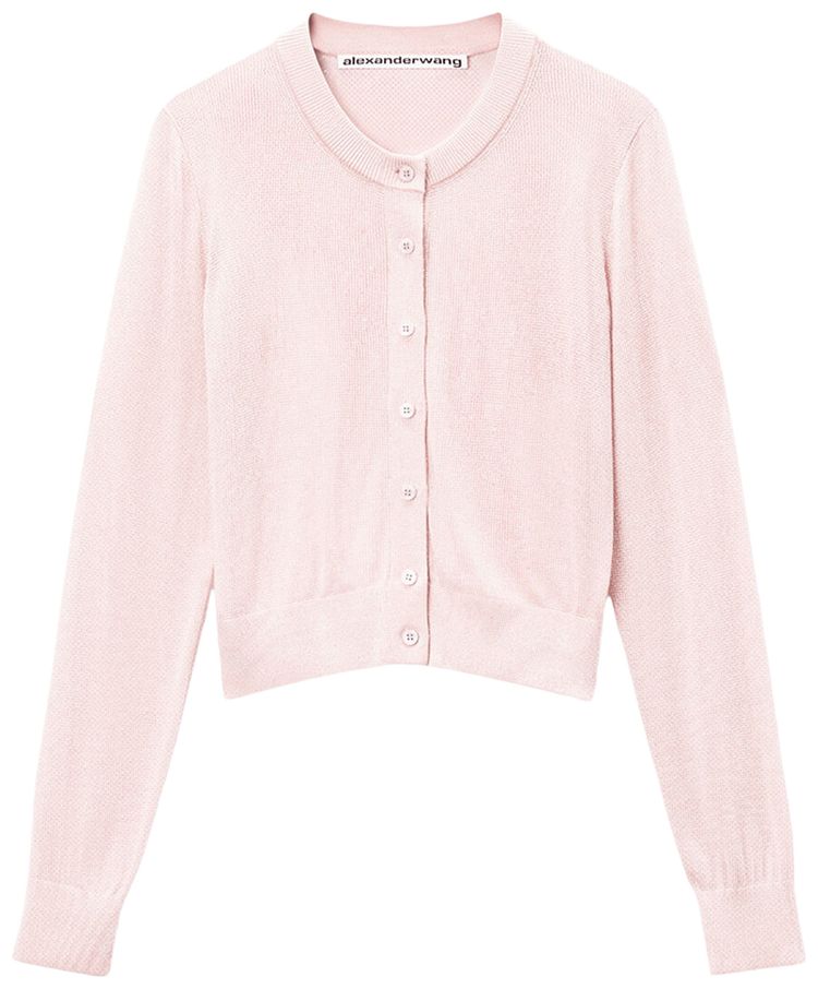 Alexander Wang Cropped Crewneck Cardigan W Clear Bead Hotfix Light Pink