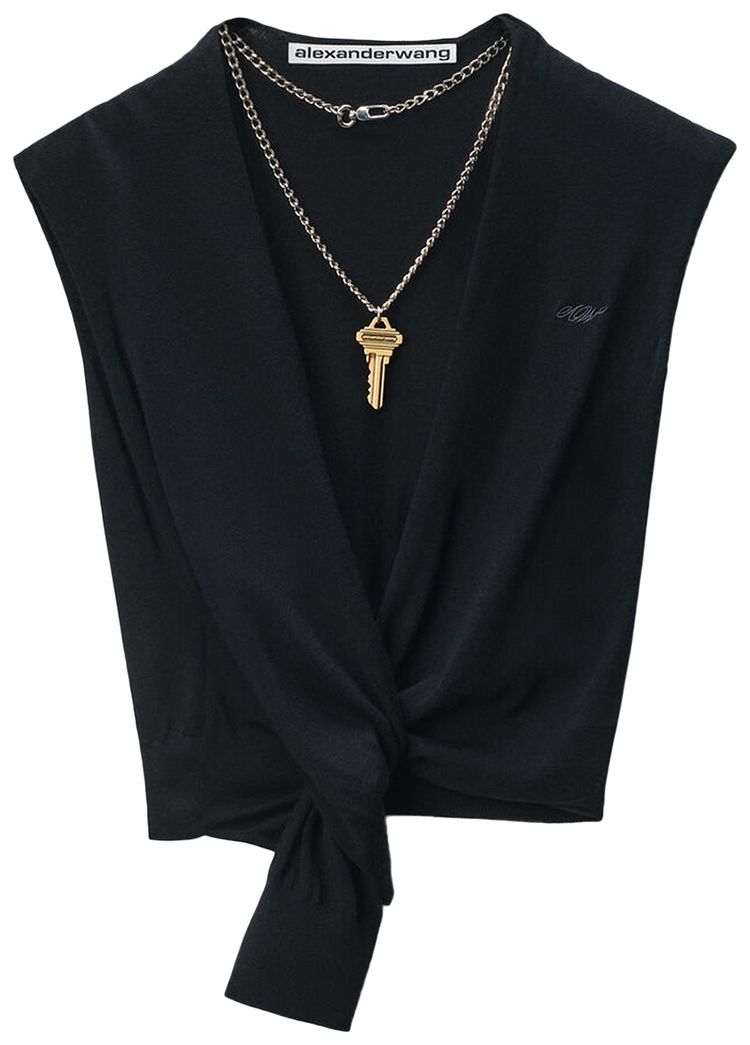 Alexander Wang Sleeveless Deep V Neck Top W Draped Front Black