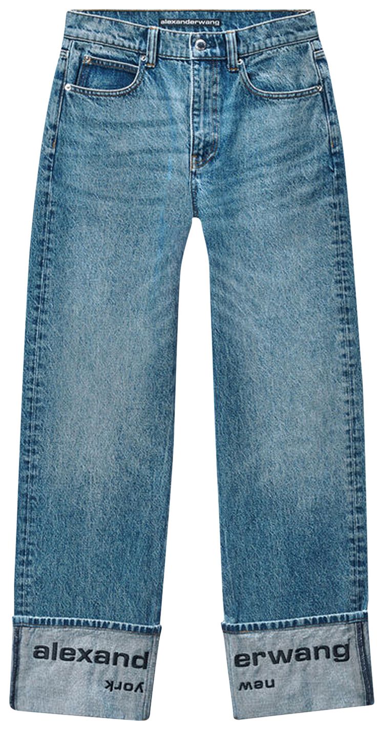 Alexander Wang Mid Rise Straight Jean W Embroidered Cuff Vintage Medium Indigo