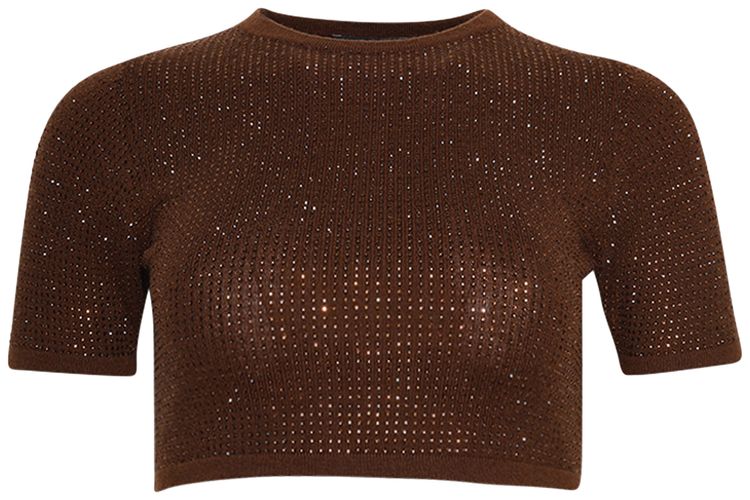 David Koma Rhinestone Embr Cashmere Blend Wool Crop Top Brown