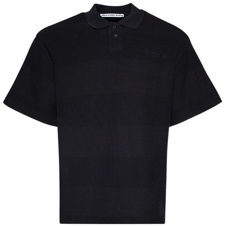 Alexander Wang Short Sleeve Polo W Rib Collar Black Overdyed Stripe