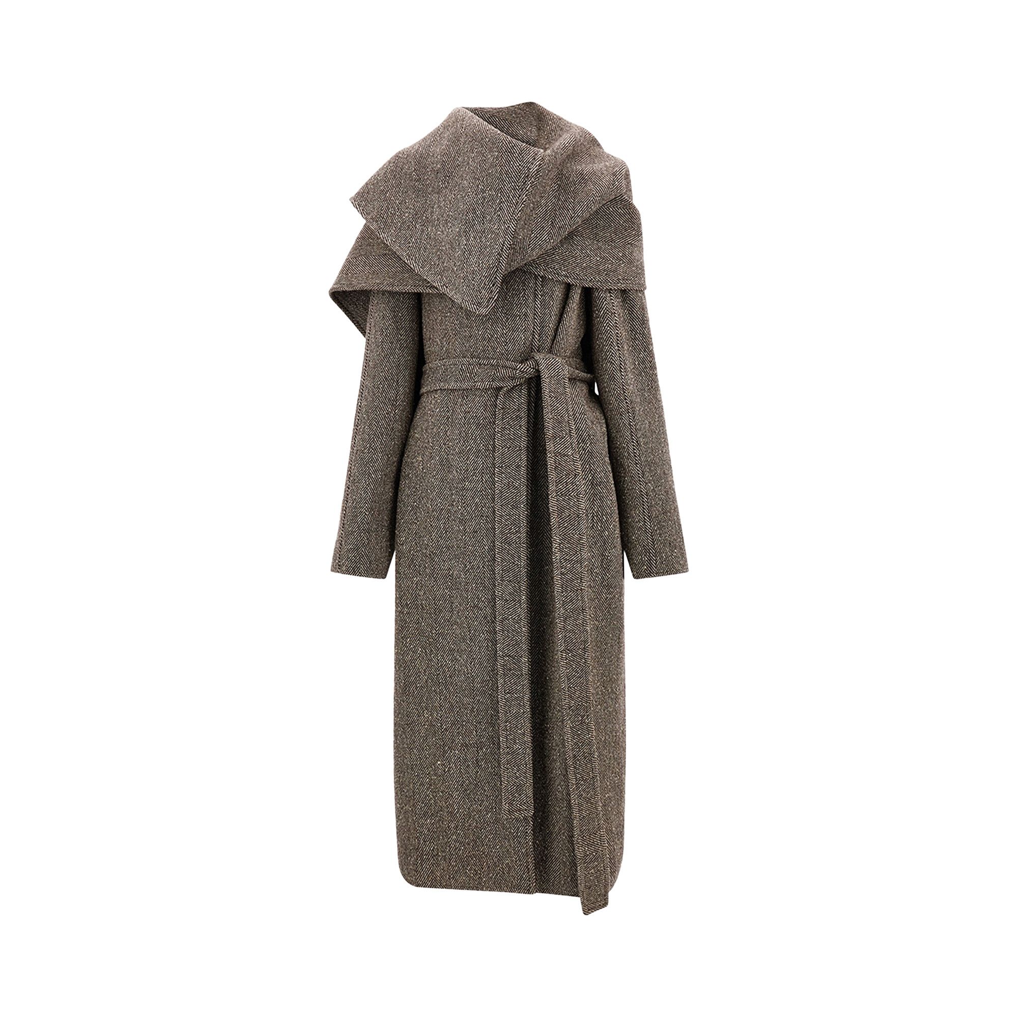 Buy Ferragamo Wool Cotton Herringbone Coat 'Expresso/White Sand
