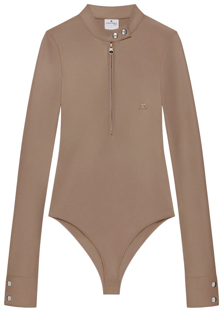 Courreges Biker Crepe Jersey Zipped Bodysuit Mocha