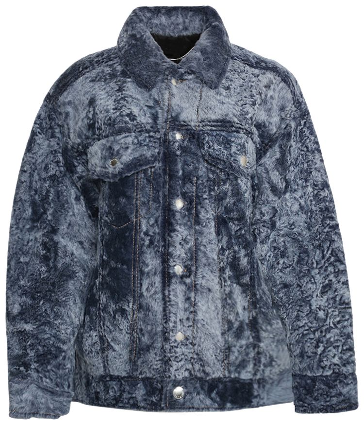 Alexander Wang Shearling Coat W Denim Details Rich Indigo