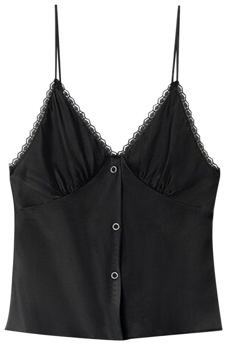 Alexander Wang Snap Front Cami W Lace Trim Black