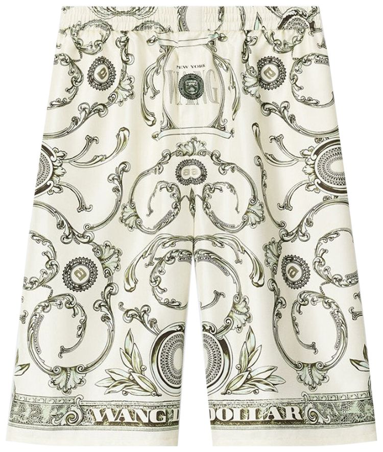 Alexander Wang Money Print Pull On Extra Long Boxer Shorts IvoryGreen