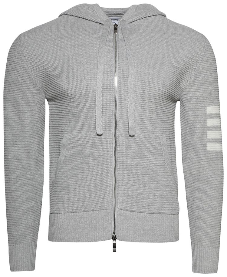 Thom Browne Textured Stitch Relaxed Fit Zip Up Hoodie Light Grey