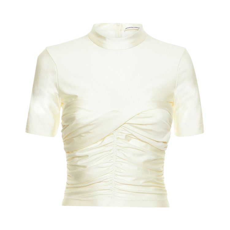Alexander Wang Mock Neck Ruched Bodycon Top Vintage White