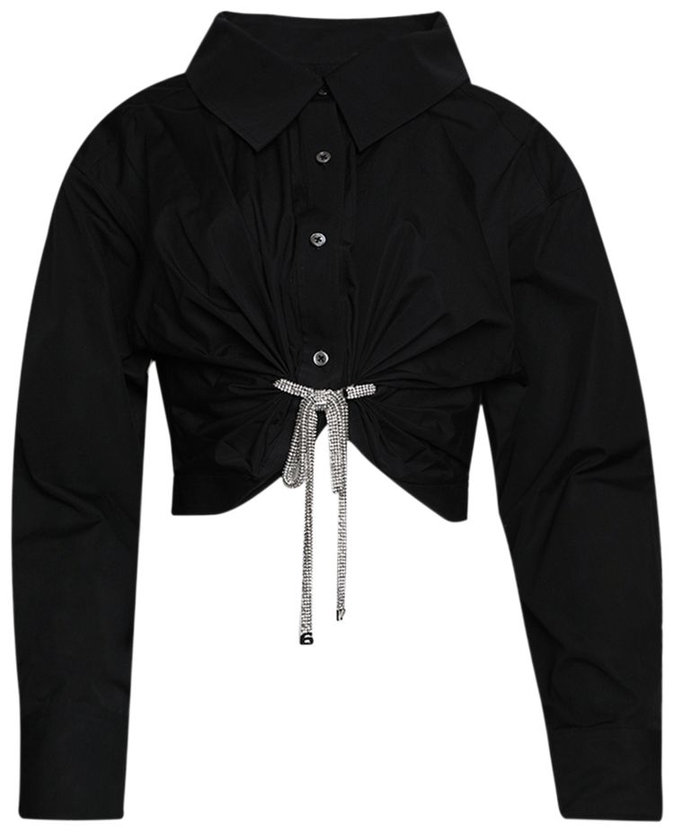 Alexander Wang Crystal Tie Crop Shirt Black