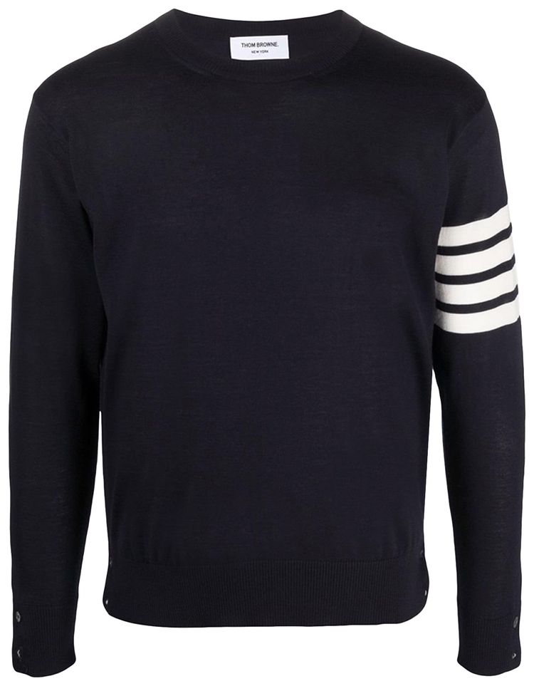 Thom Browne Jersey Stitch Relaxed Fit Crew Neck Pullover Black