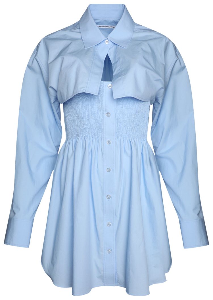 Alexander Wang Smocked Mini Dress W Overshirt Chambray Blue