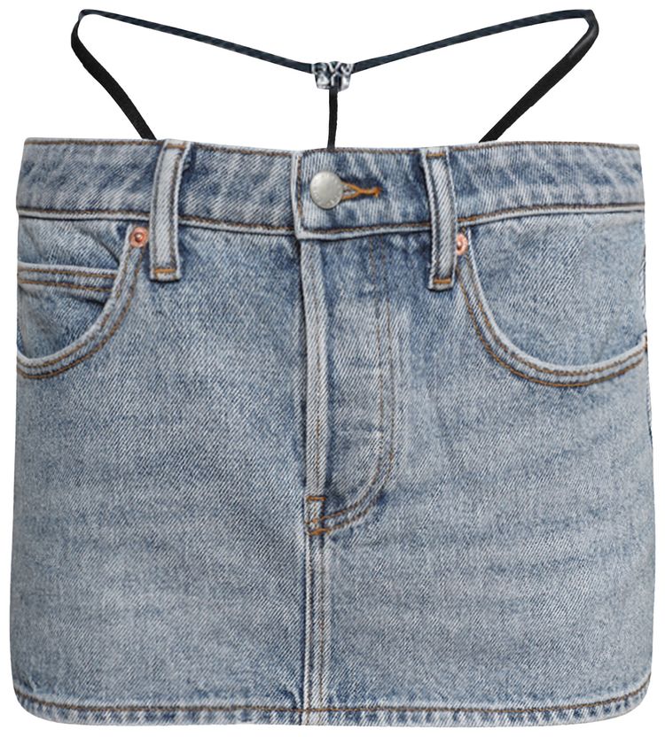Alexander Wang Mini Skirt W Prestyle Diamante Charm Vintage Faded Indigo