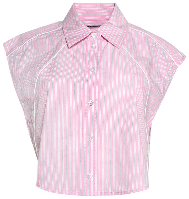 Alexander Wang Cropped Sleeveless Button Down W Piping Pink Stripe