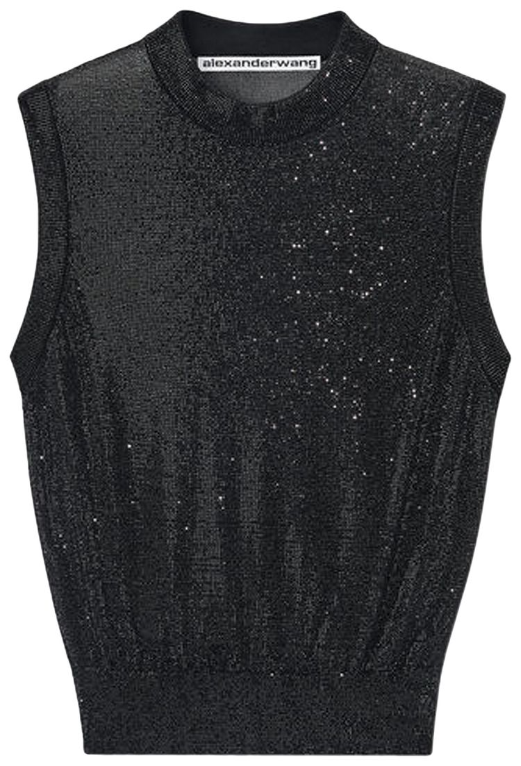 Alexander Wang Mock Neck Tank W Clear Bead Hotfix Black