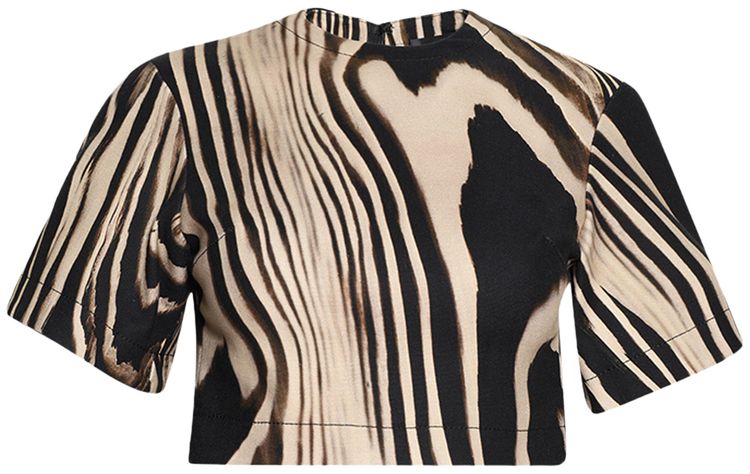 David Koma Zebra Print Short Sleeve Crop Top BeigeBlack