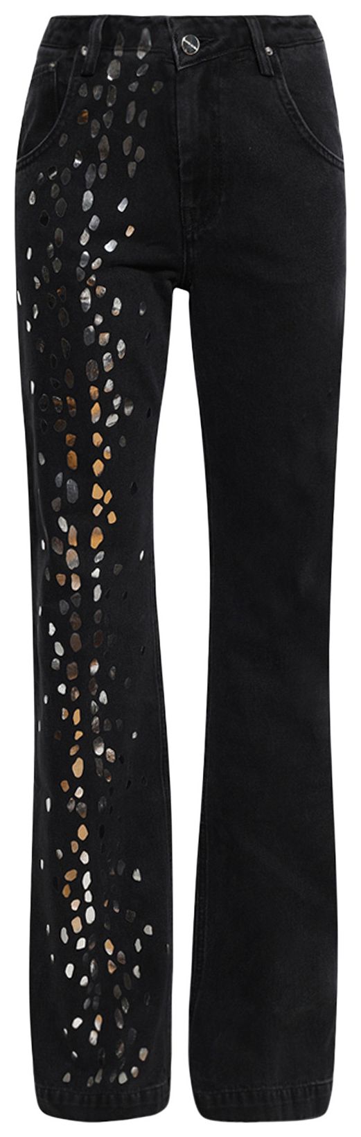 David Koma Speckled Foil Print Straight Leg Jeans BlackSilver